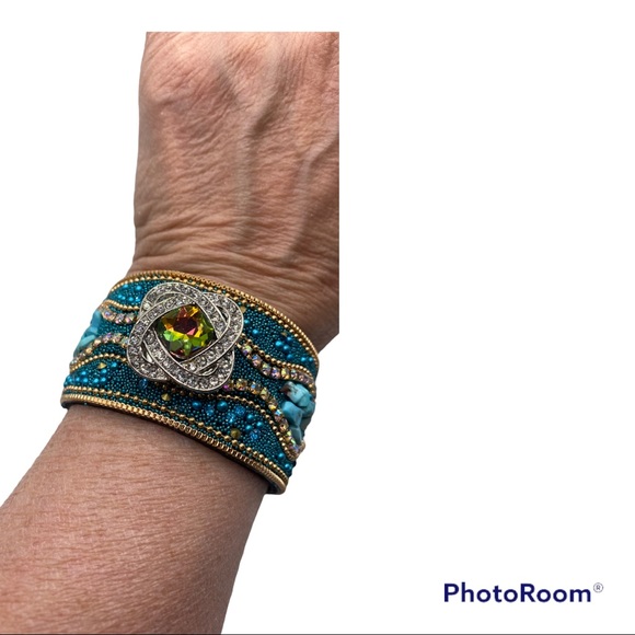 Turquoise & Gold Boho Cuff Bracelet w/ Multicolored Sparkling 18mm Ginger Snap! - Picture 15 of 16